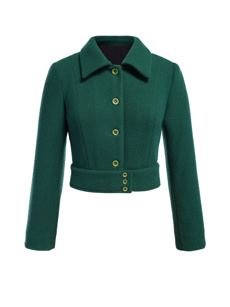 [Pre-Sale] Lake Green 1970s Shirt Neck Cropped Coat