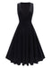 [Pre-Sale] Black 1950s Velvet Deep V-Neck Pleated Vest Dress