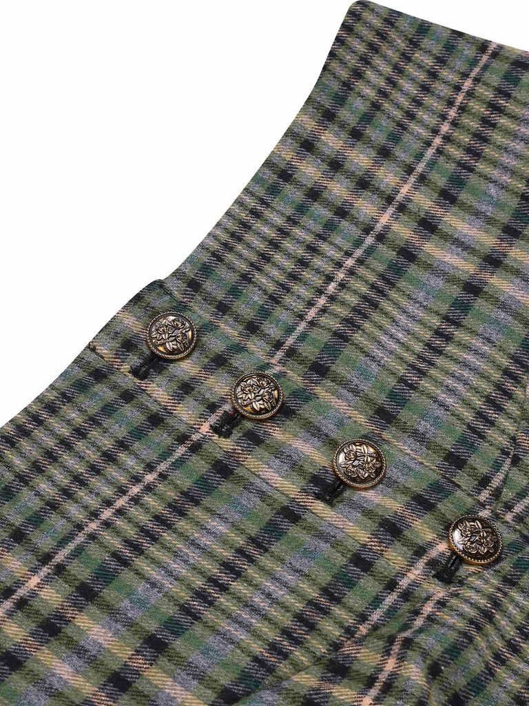 [Pre-Sale] Green 1950s Country Check Button Skirt