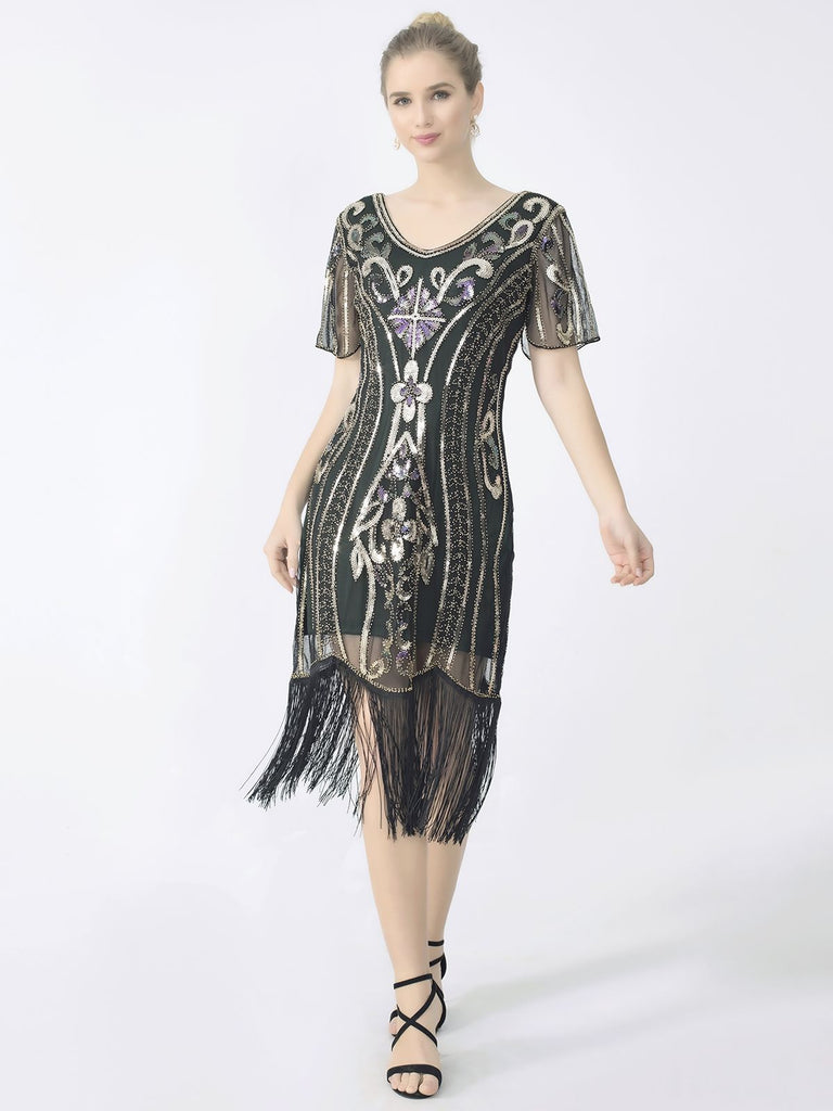 1920s Fringe Sequin Flapper Dress