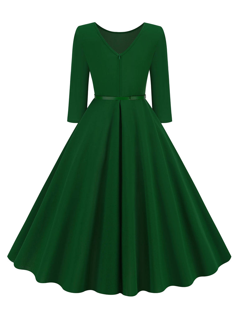 1950s Solid Belted Swing Dress