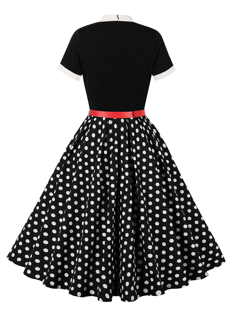 1950s Tie Neck Polka Dots Belted Dress