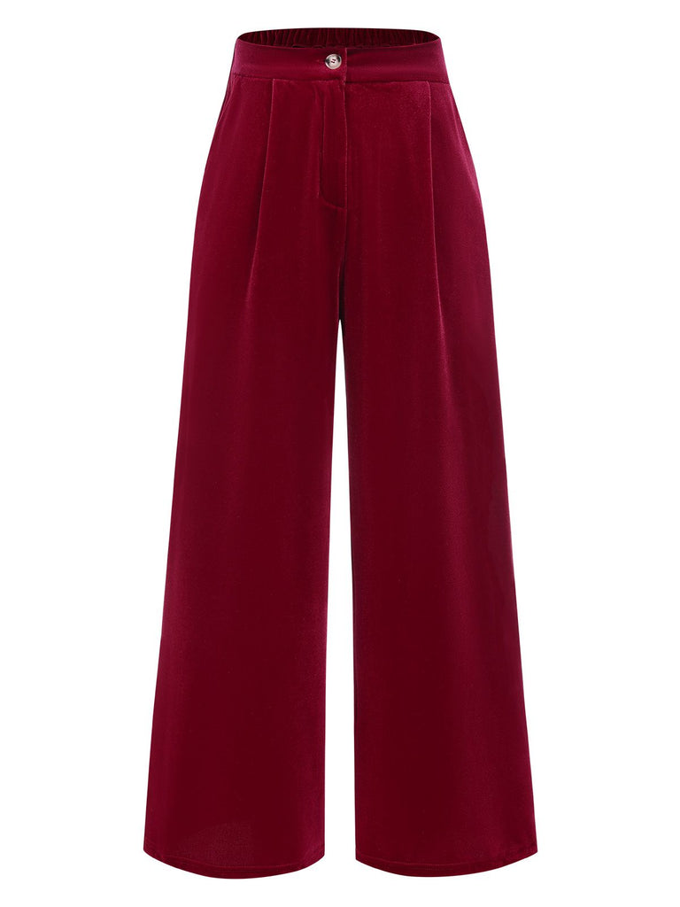 1950s Velvet High-Waist Solid Pants