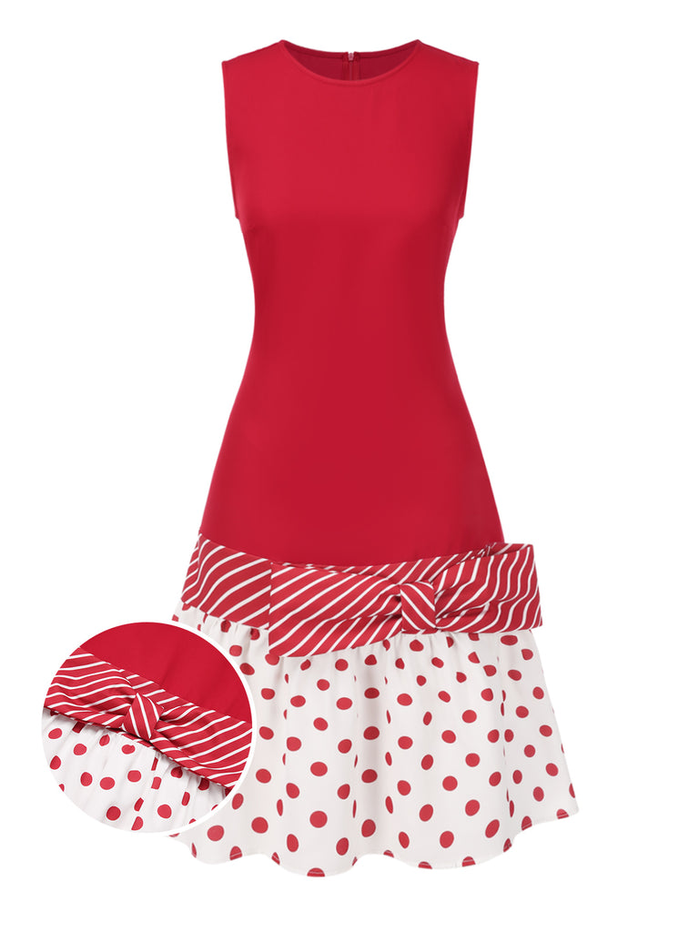 [Pre-Sale] Red 1960s Polka Dot And Striped Dress