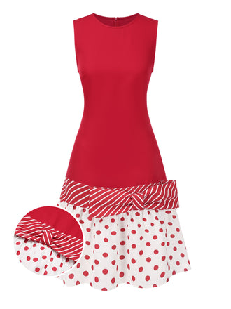 [Pre-Sale] Red 1960s Polka Dot And Striped Dress
