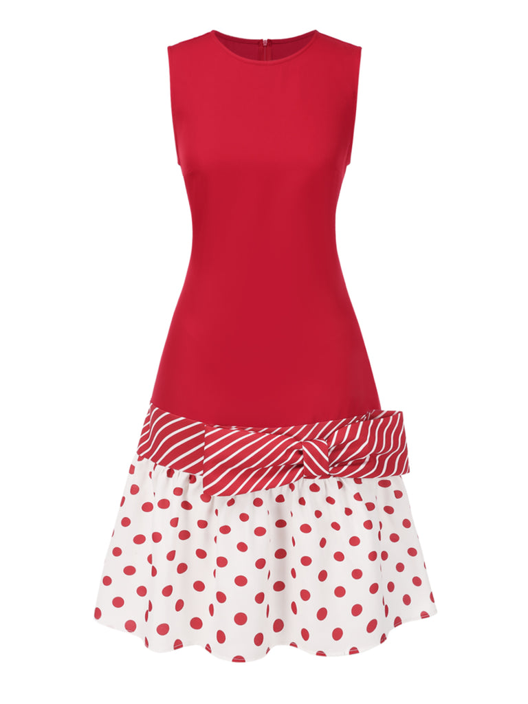 [Pre-Sale] Red 1960s Polka Dot And Striped Dress