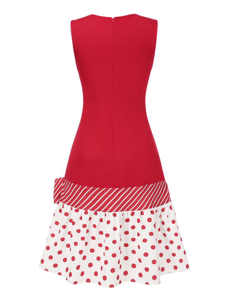[Pre-Sale] Red 1960s Polka Dot And Striped Dress