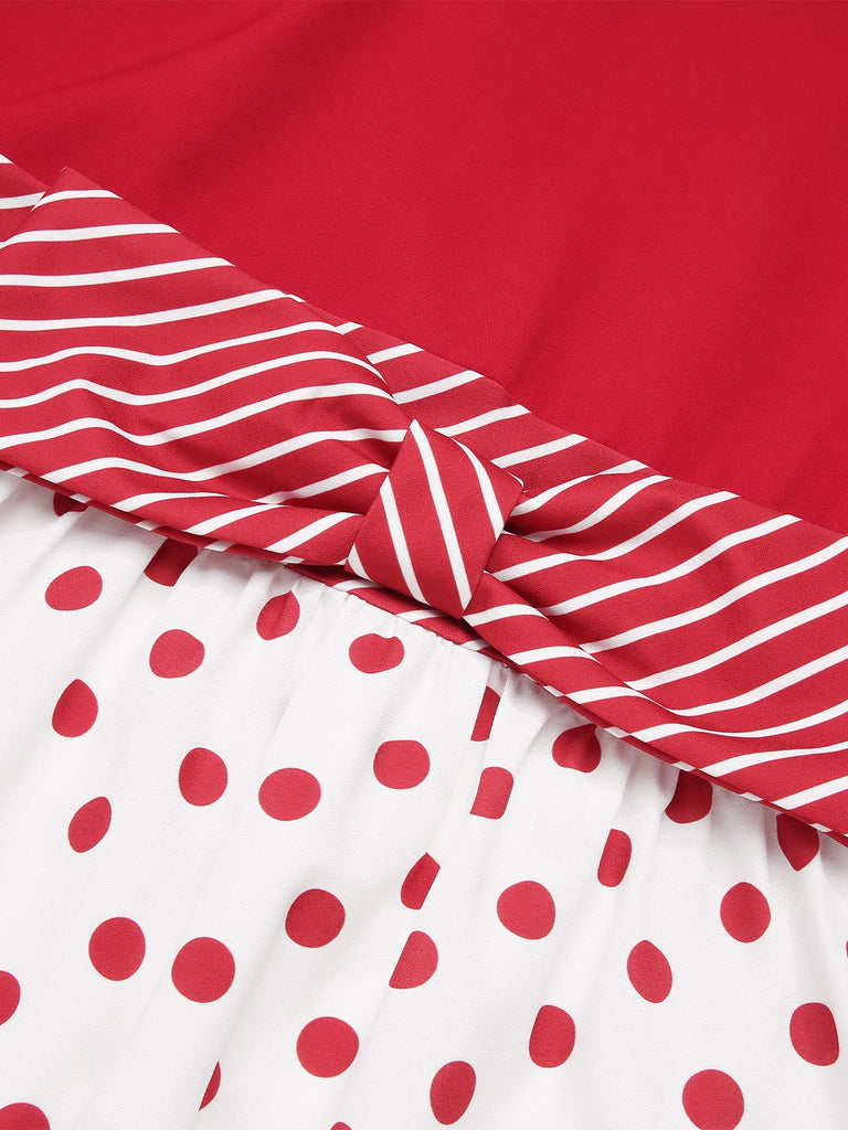 [Pre-Sale] Red 1960s Polka Dot And Striped Dress
