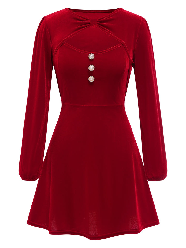 2PCS Red 1950s Velvet Straps Dress & Short Coat