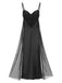 Black 1950s Spaghetti Strap Bow Lace Mesh Nightgown