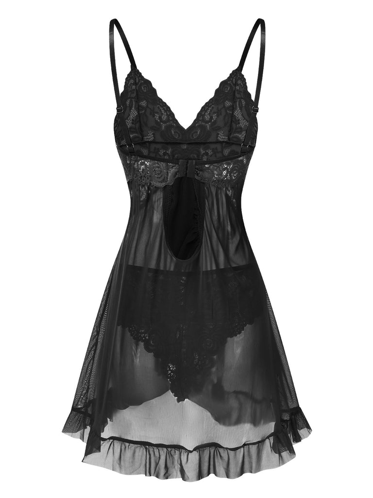 1950s Spaghetti Straps Lace Sheer Nightdress