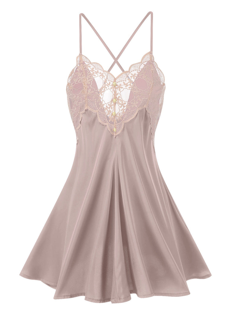 1950s Back Straps Lace Satin Nightdress