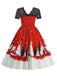 1950s Christmas Print Lace Swing Dress