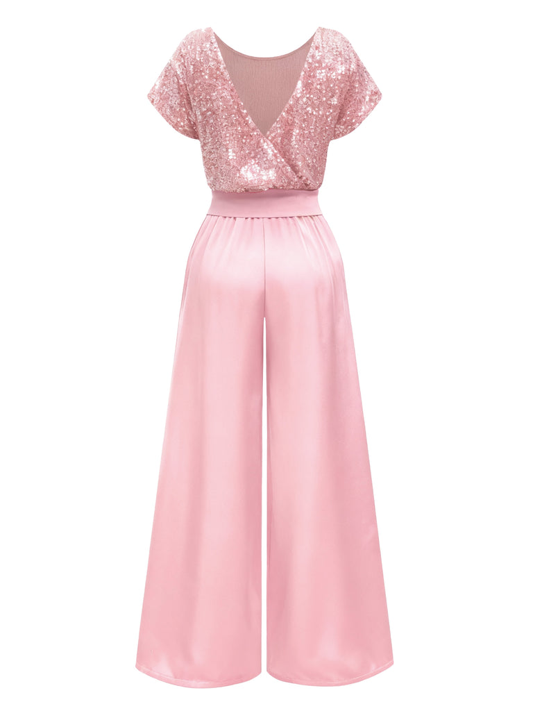 Pink 1960s Sequined Wide-Leg Jumpsuit