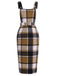 Khaki 1960s Classic Plaid Straps Dress