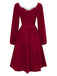 Wine Red 1940s Christmas Fur Collar Solid Dress