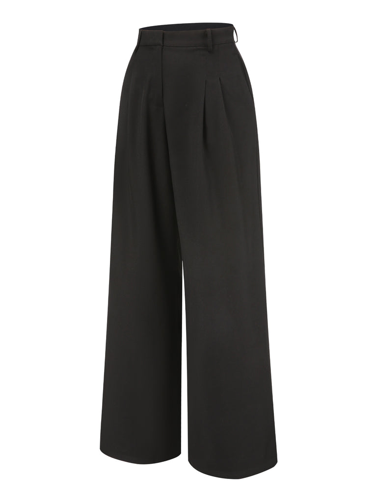 Black 1930s Pleated High Waist Wide Leg Pants