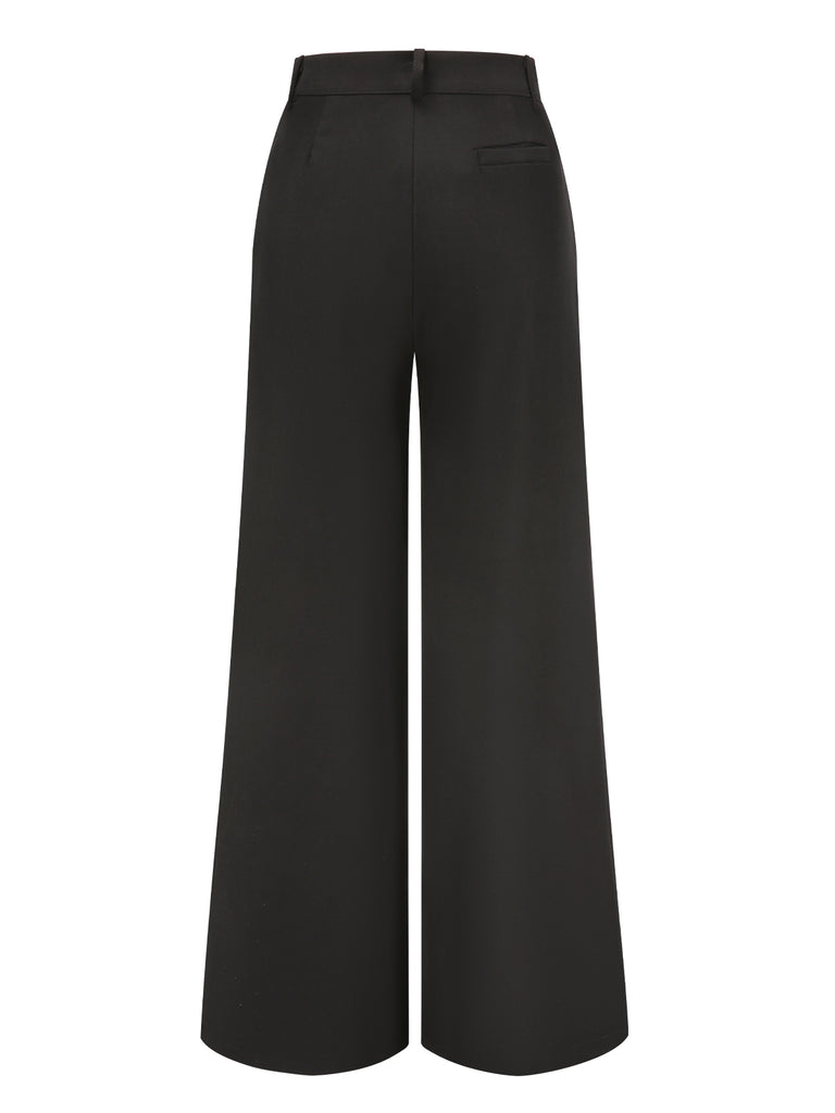 Black 1930s Pleated High Waist Wide Leg Pants