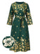 [Plus Size] Green 1940s Gilded Floral Belted Dress