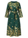 [Plus Size] Green 1940s Gilded Floral Belted Dress