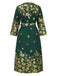 [Plus Size] Green 1940s Gilded Floral Belted Dress