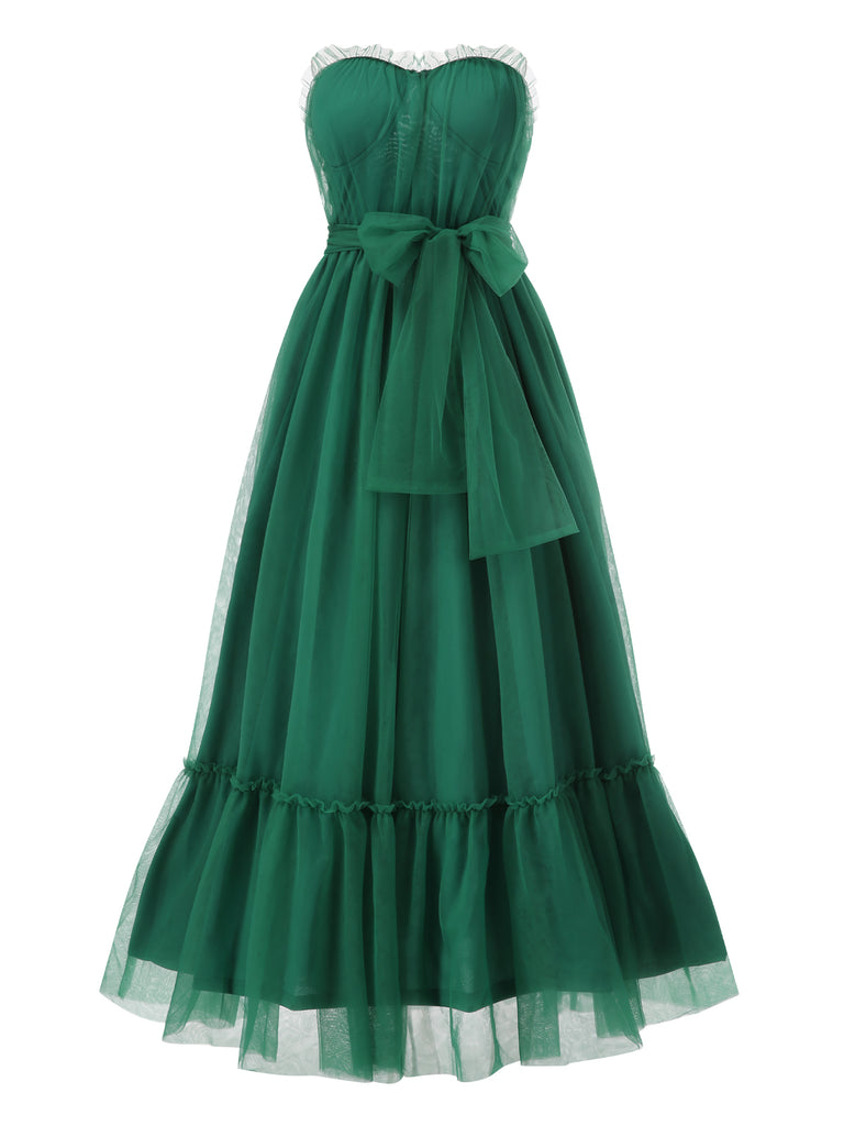 Green 1940s Solid Mesh Tube Dress