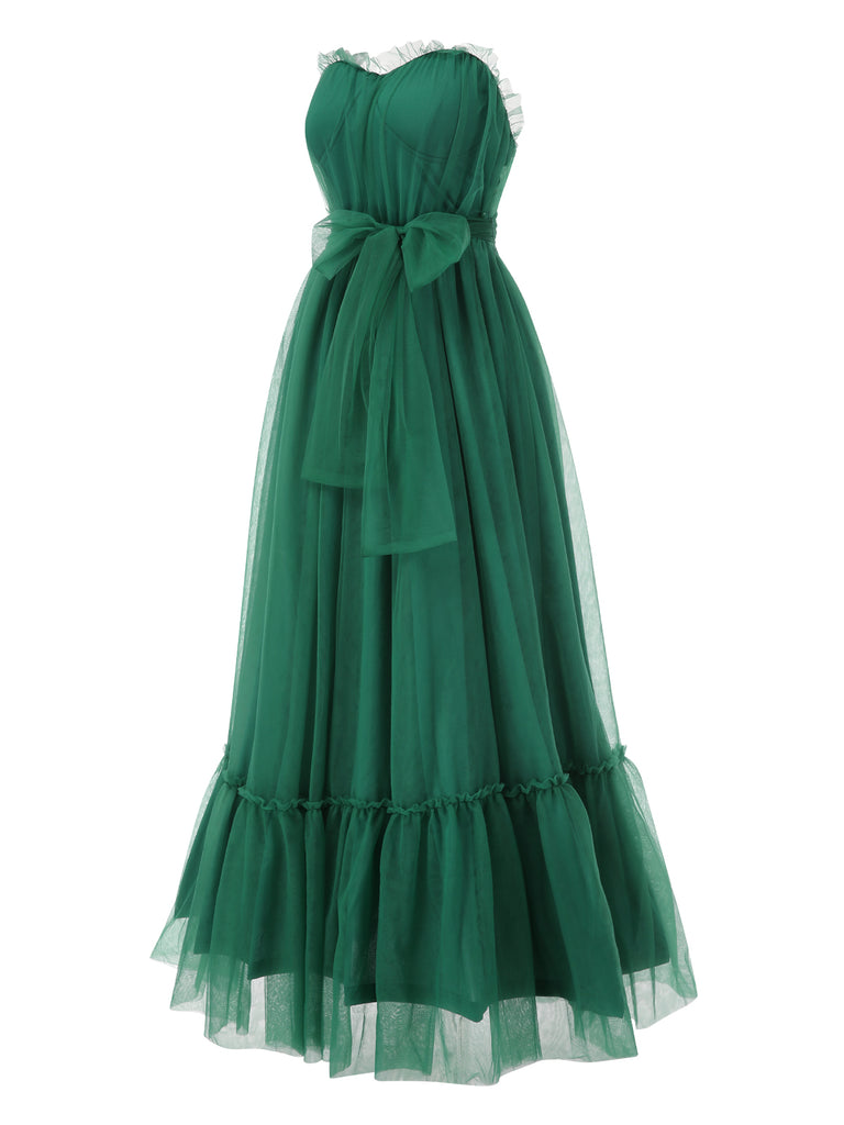 Green 1940s Solid Mesh Tube Dress