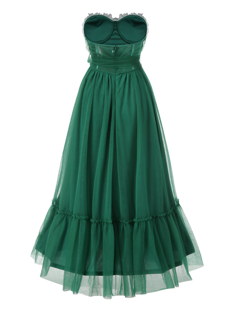 Green 1940s Solid Mesh Tube Dress