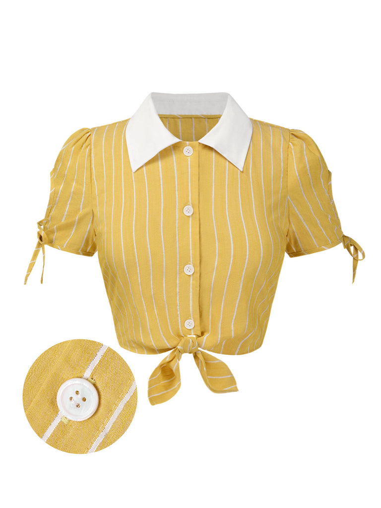 [Pre-Sale] Yellow 1950s Stripes Tie-Front Blouse