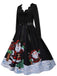 Black 1950s Scalloped Neck Christmas Santa Belted Dress