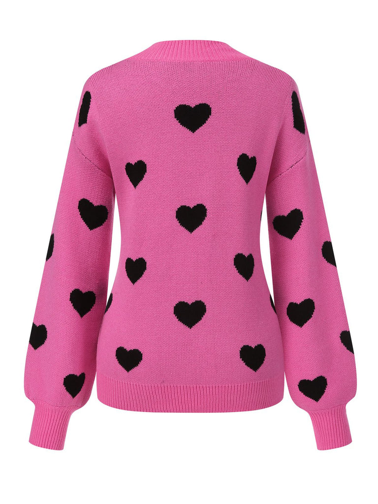 1950s Heart Dots Knitted Solid Sweater