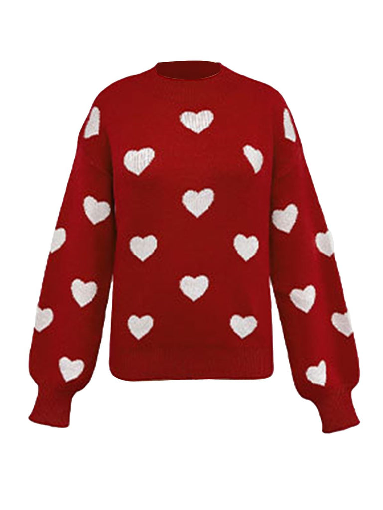 1950s Heart Dots Knitted Solid Sweater