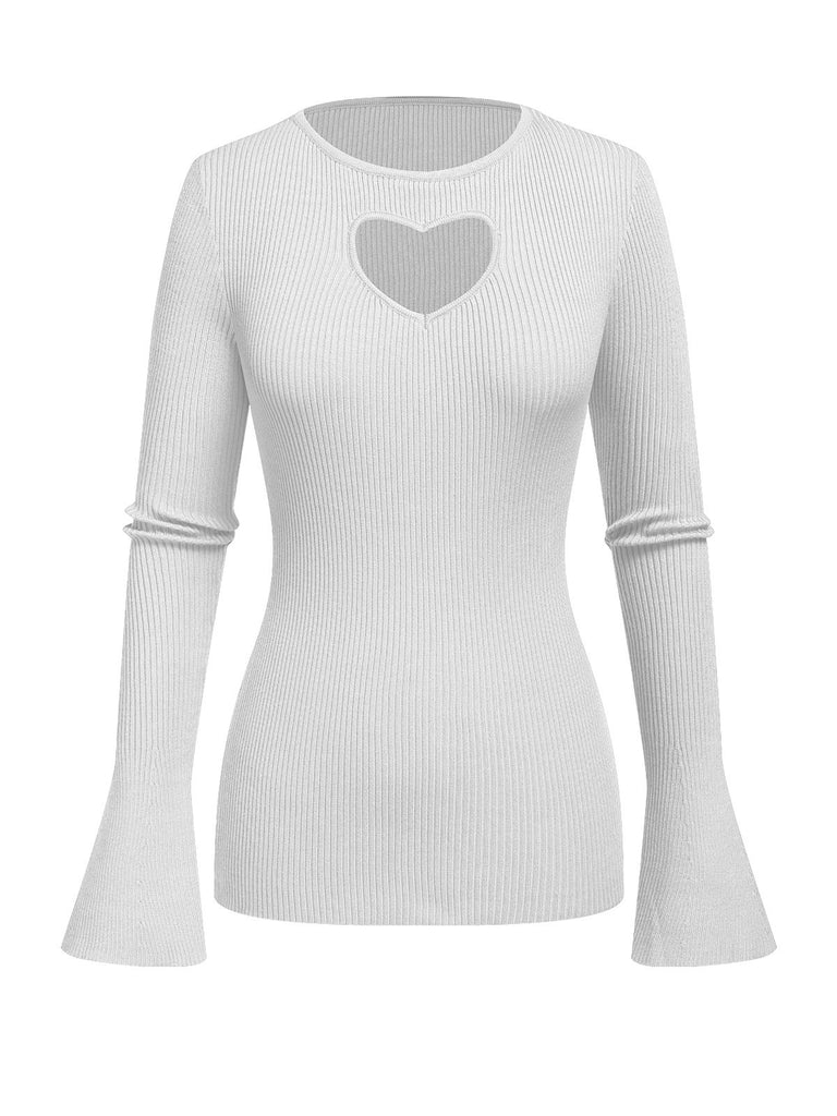 1970s Heart Cutout Knitted Solid Sweater