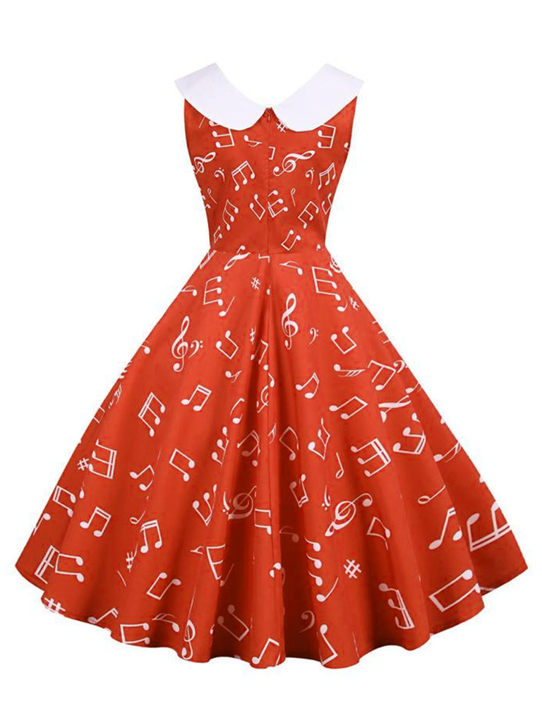 Red 1950s Musical Notes Swing Dress