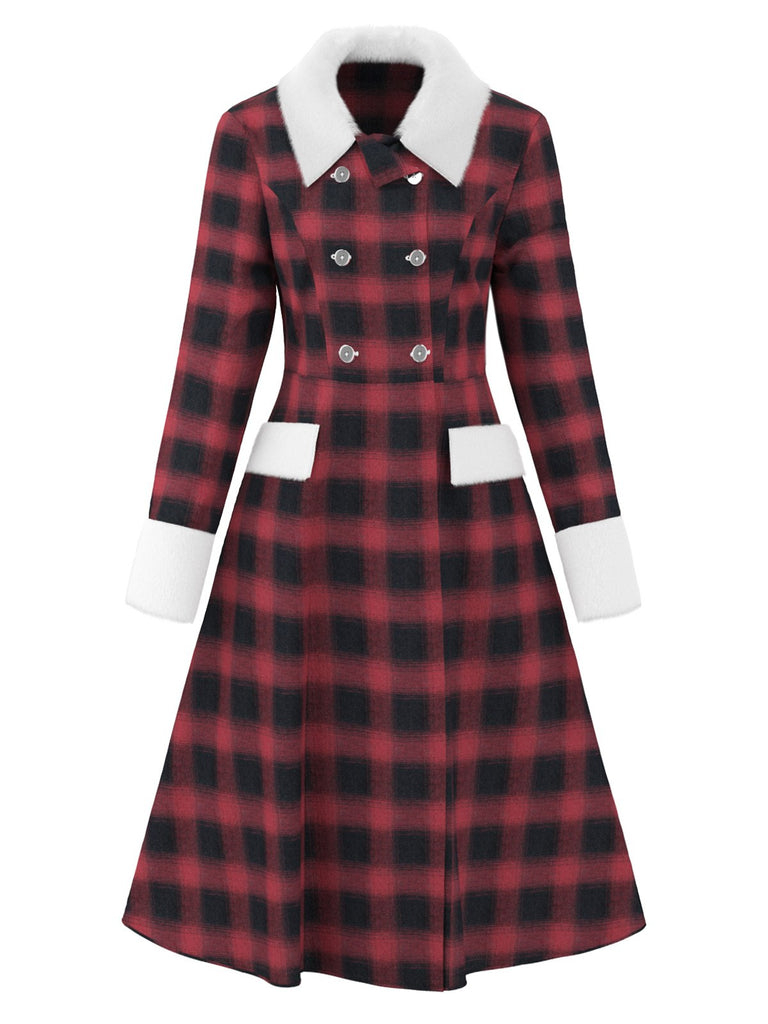 [Pre-Sale] Red 1950s Lapel Buffalo Plaid Coat