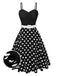 [Pre-Sale] Black 1950s Spaghetti Strap Polka Dots Belted Dress