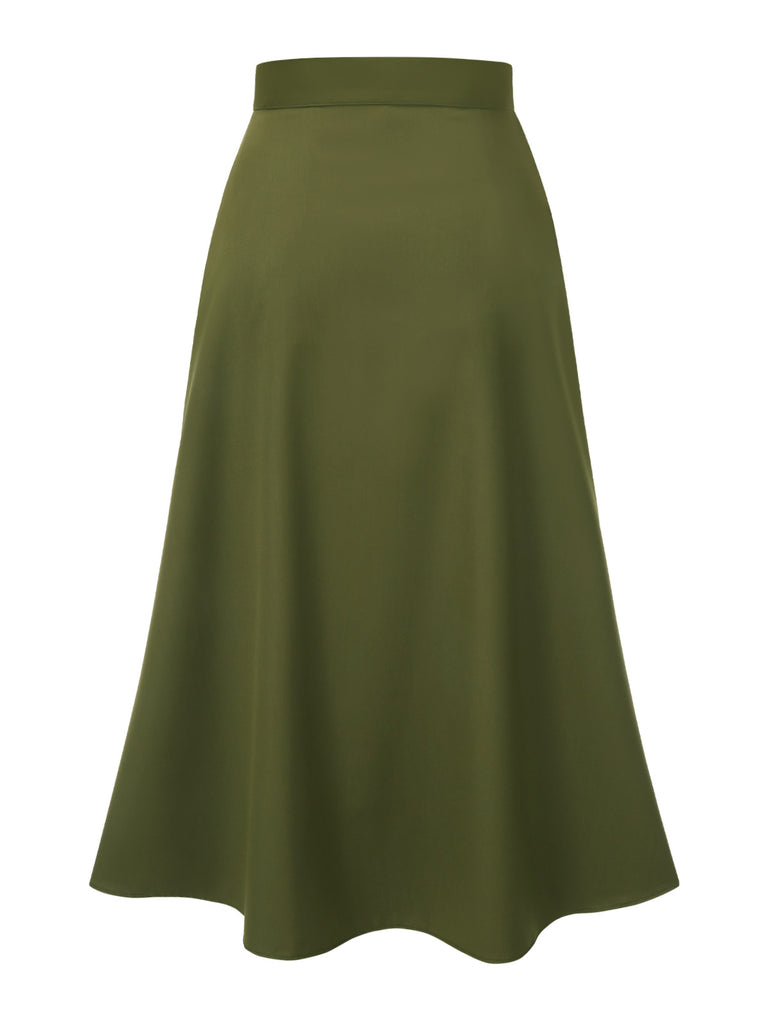 [Pre-Sale] Olive Green 1940s Button Slit Skirt