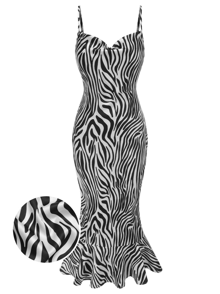 [Pre-Sale] 1930s Cowl Neck Strap Zebra Print Mermaid Dress