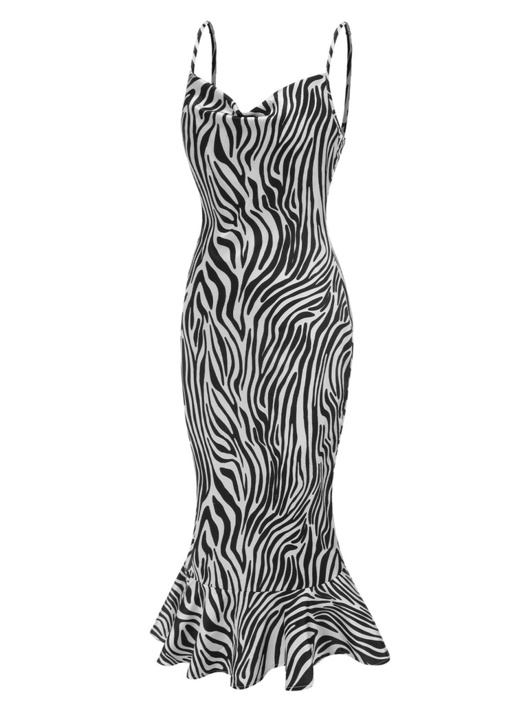 [Pre-Sale] 1930s Cowl Neck Strap Zebra Print Mermaid Dress