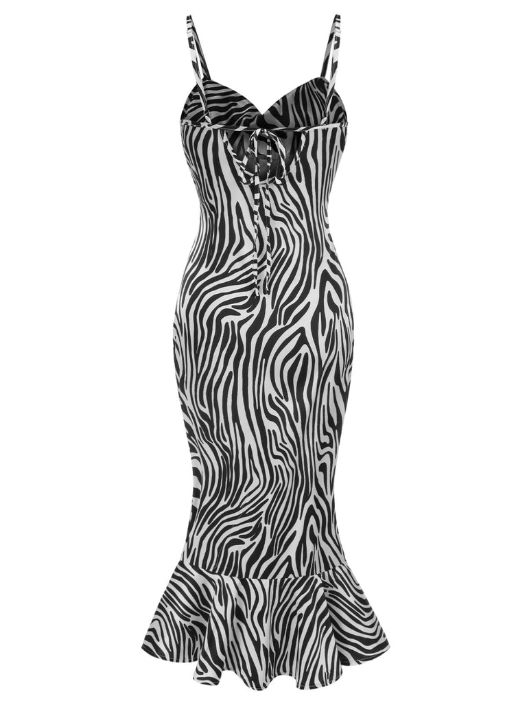 [Pre-Sale] 1930s Cowl Neck Strap Zebra Print Mermaid Dress