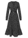 Black 1940s Slit Floral Belted Dress