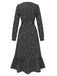 Black 1940s Slit Floral Belted Dress