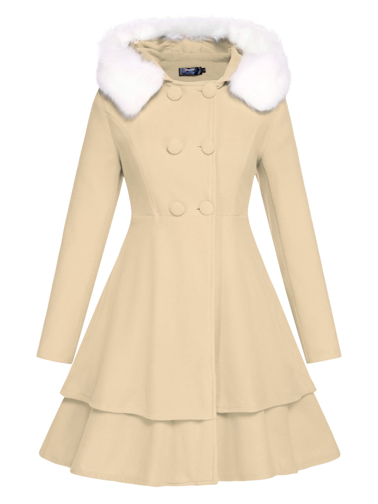 1940s Solid Removable Fur Collar Dress Coat