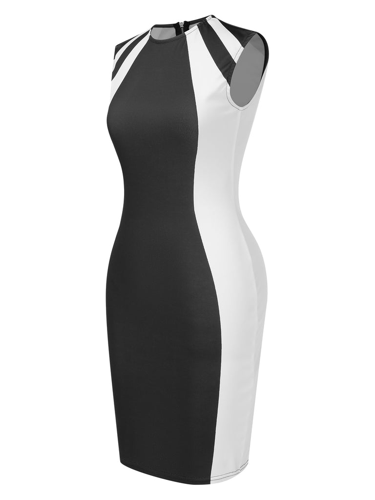 Black 1960s Solid Patchwork Pencil Dress