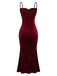 Wine Red 1930s Velvet Spaghetti Straps Mermaid Dress