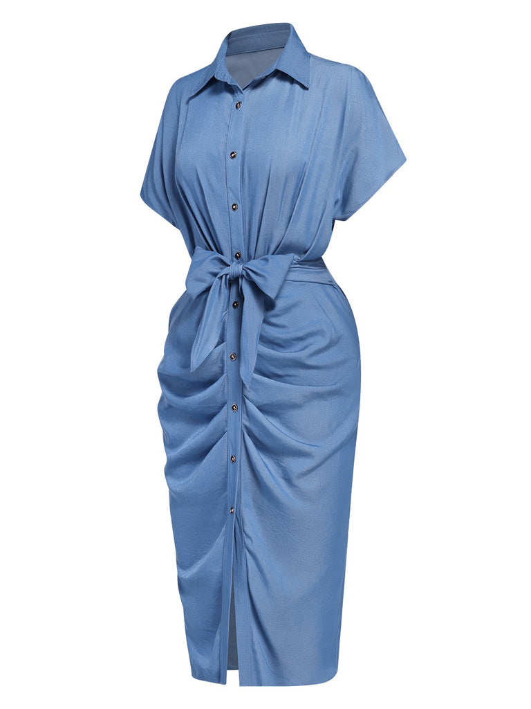 Blue 1960s Batwing Tencel Denim Shirt Dress