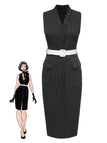 [Pre-Sale] Black 1960s Lapel Pinstripes Pencil Dress