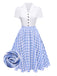 [Pre-Sale] Blue 1950s Lapel Coconut Shell Button Check Dress