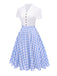 [Pre-Sale] Blue 1950s Lapel Coconut Shell Button Check Dress