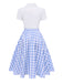 [Pre-Sale] Blue 1950s Lapel Coconut Shell Button Check Dress